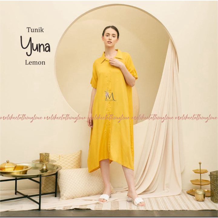 Tunik Wanita Polos Tunik Yuna Rayon super halus tebal tidak nerawang  LD 120cm PB 105cm Muat BB 90kg Kerah Kemeja Full Kancing aktif  Saku Samping