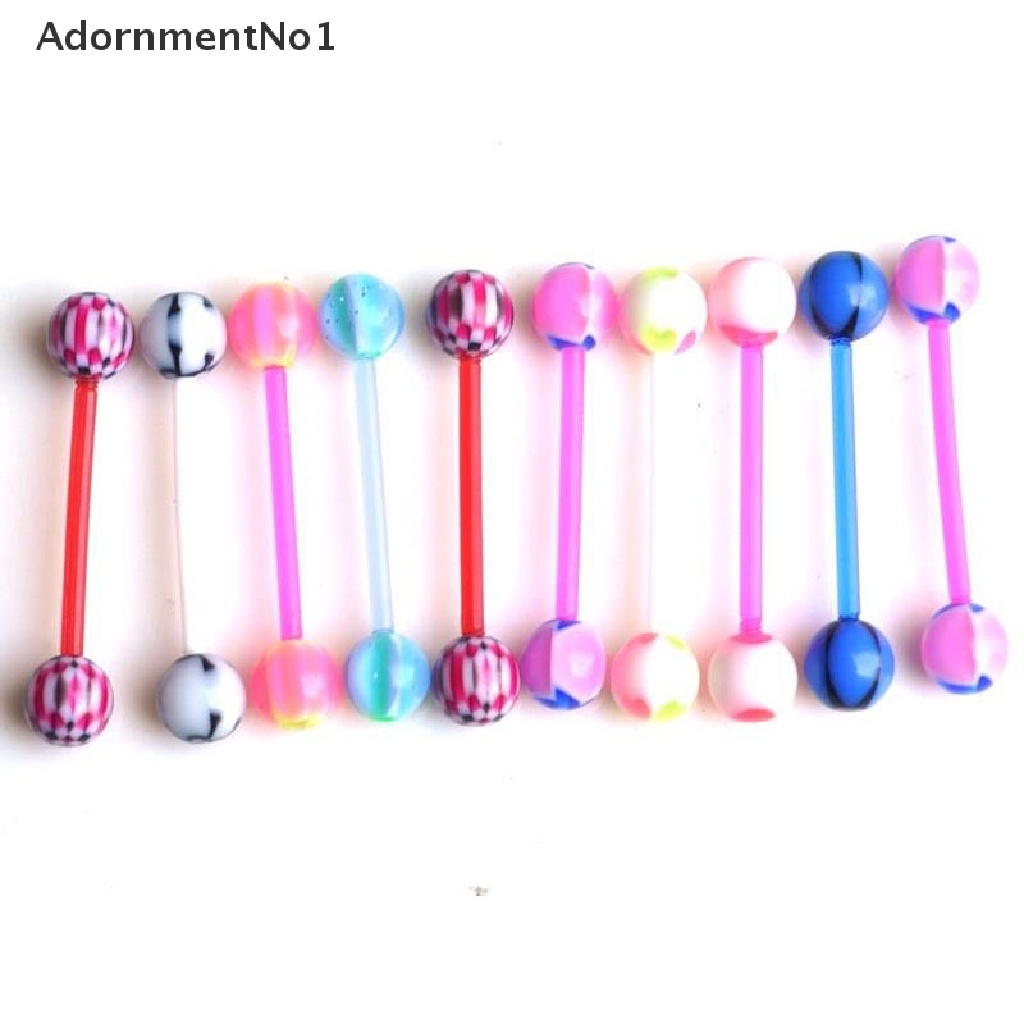 (AdornmentNo1) 10pcs / Set Anting Tindik Lidah / Puting Bentuk Barbel Bola Campur Untuk Perhiasan Wanita