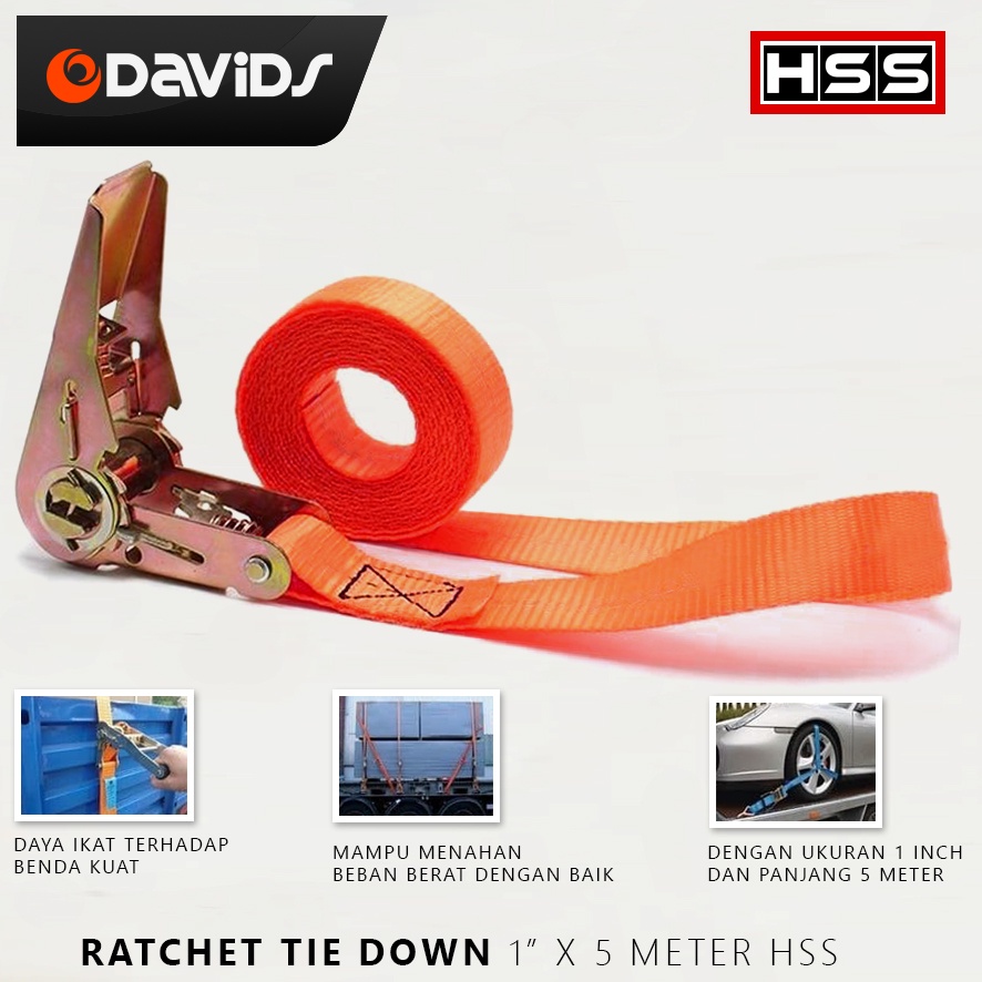 Tali Jok Motor Ratchet Tie Down Rachet Pengikat Barang 1 inch x 5m Hss