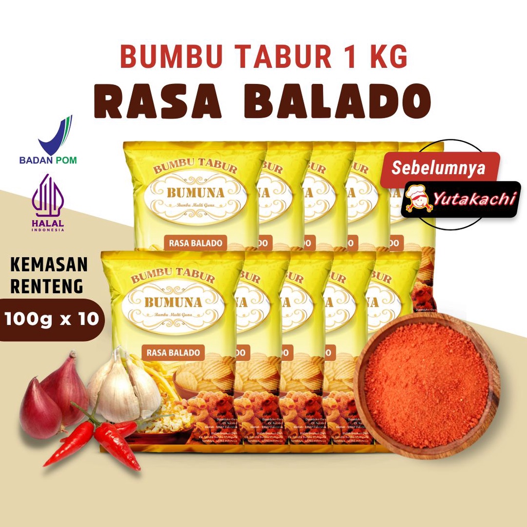 [RENTENG] Bumbu Tabur Rasa Balado uk 100 gr (1 renceng isi 10 pcs) BUMUNA / Bubuk Tabur Bumbu Keripik(balado/bbq/pedas manis/jagung bakar/keju) Pusat Bumbu