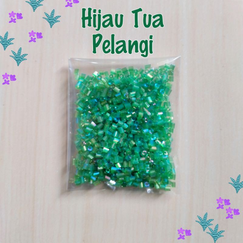 Mote Payet Bambu Patah 2mm - Hijau Tua Pelangi