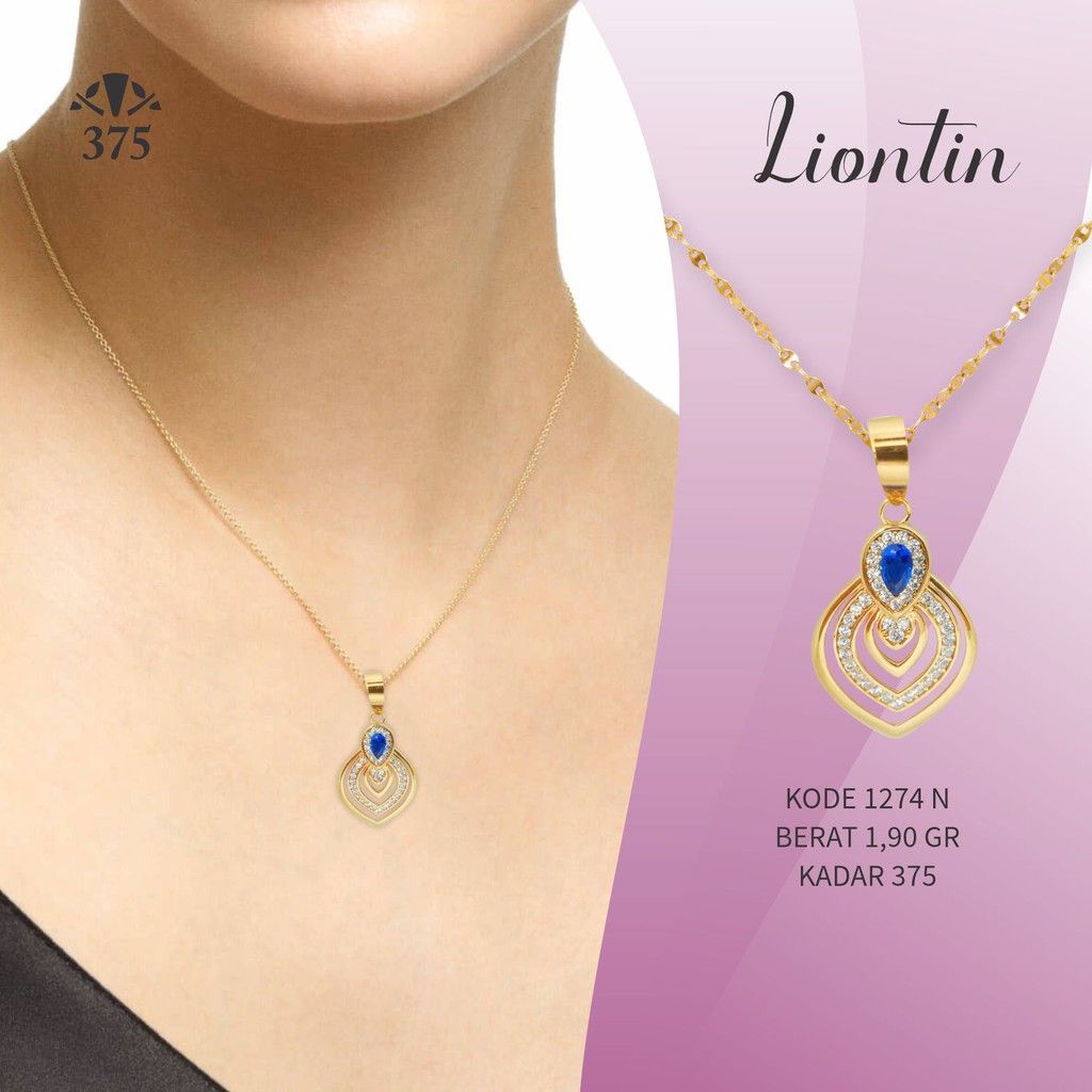 LIONTIN EMAS ASLI VARIASI BATU BIRU