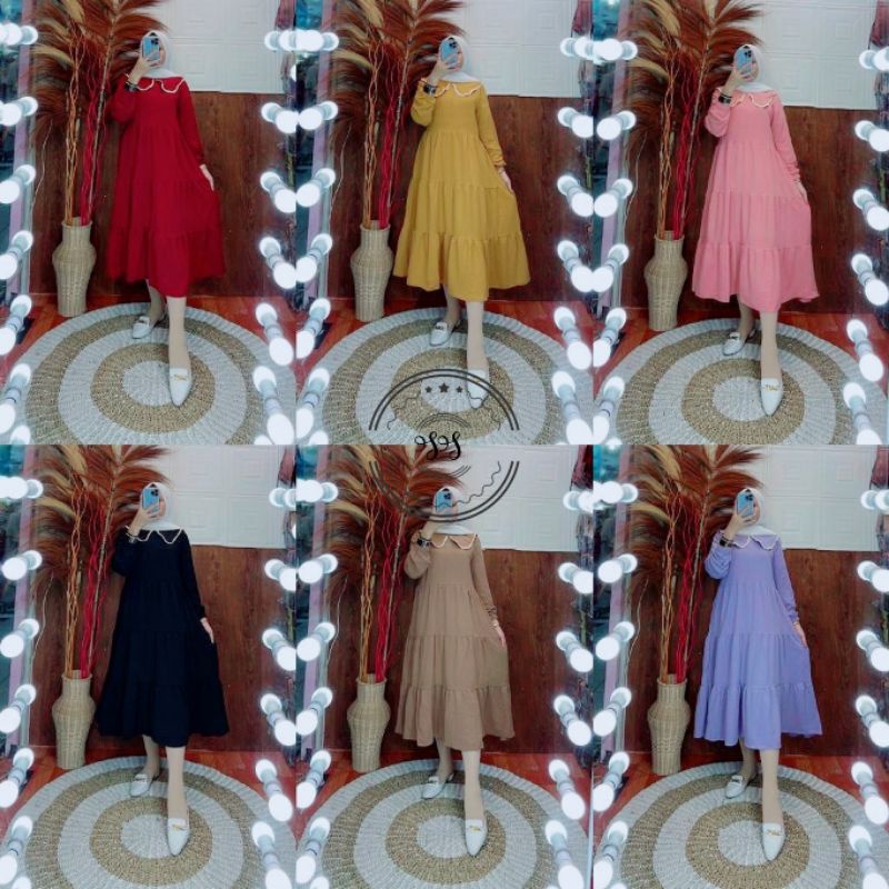 SCH_ DRESS PREMIUM TERLARIS MIDI DRESS CRINKLE KERAH RENDA | MIDI DRESS TERBARU | MIDI POLOS | MIDI 