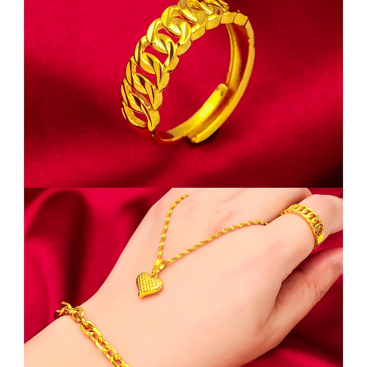 Set Perhiasan Kalung Gelang Cincin Lapis Emas Asli Kadar 375 Dengan Liontin Hati Untuk Wanita