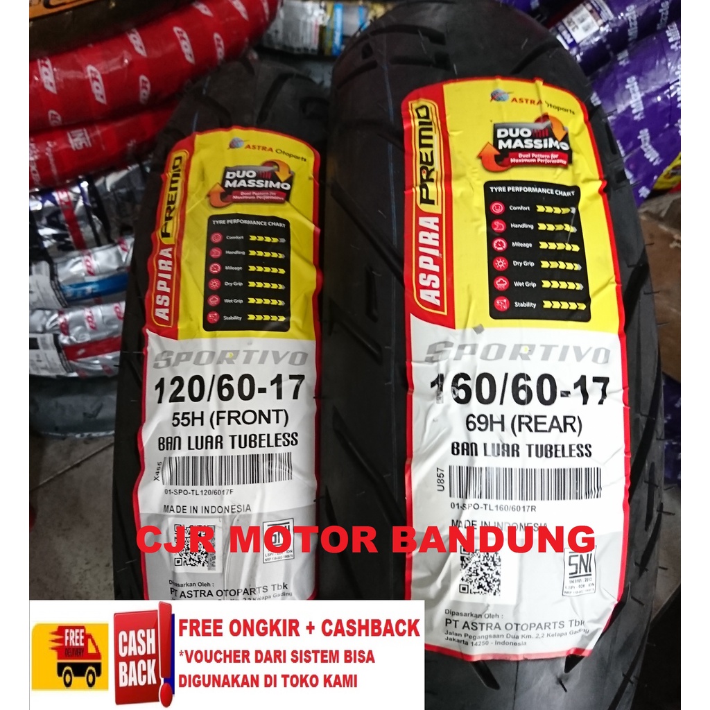 Paket sepasang Ban Motor Sport 120 60 & 160 60 ring 17 Aspira Premio Sportivo CBR Ninja FI 250 R25