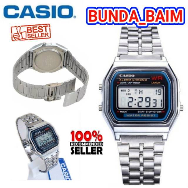 JAM TANGAN CASIO DIGITAL A159W / JAM CASIO TALI RANTAI STAINLESS SB