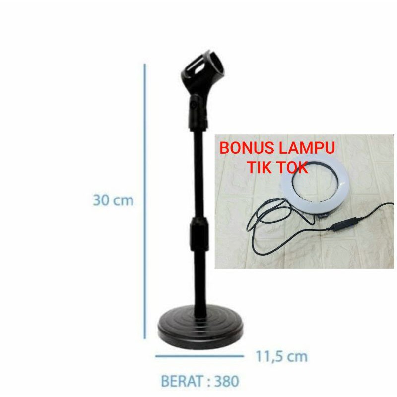 Tripod Mic Stand Mic Meja ShockMount Microphone Adjustable - StandKaki Bulat BONUS LAMPU TIKTOK