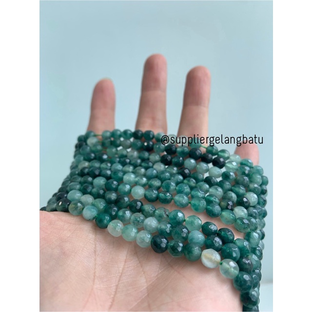 batu GIOK CINA CUTTING 6mm FACETED UKIR bahan gelang kalung green kerajinan tangan craft bali etnik vintage manik batu alam asli