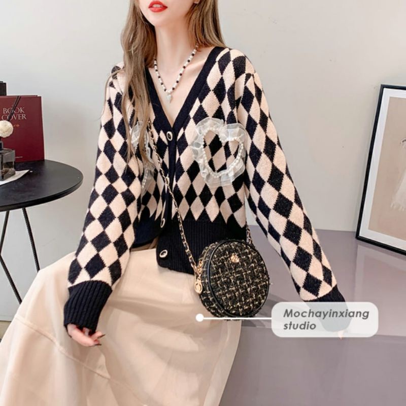 MDLV ~ 39009# Lovisa Knitted Cardigan Rajut Kotak Import