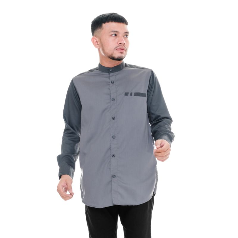 Kemeja Koko Pria Lengan Panjang Bahan Toyobo Premium Model Baju Koko Pria Lengan Panjang Kombinasi 2 Warna Raglan