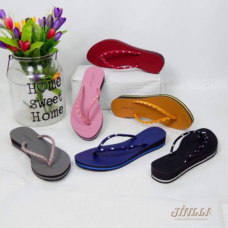 Sandal Japit Sendal Jepit Wanita Santai Empuk Jingga Polkadot Batik Etnik Terbaru