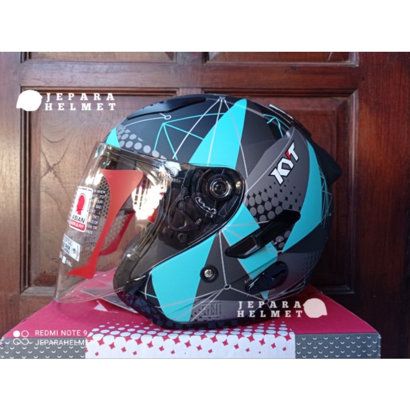 Helm KYT Galaxy Flat R Solid Motif Double Visor Original | KYT Half Face Galaxy Flat R Polos Black Hitam Doff Metalik Fire Red Merah Maroon Ferrari White Putih Gorila Grey Gunmetal Abu Aqua Blue Motif 4 5 Mimetic Neon Matrix Red Blue Yellow galaxy Slide-Matrix blue