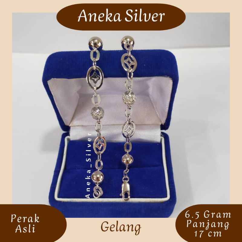 Gelang Holo Variasi, Perak 925, Sepuh Emas Putih