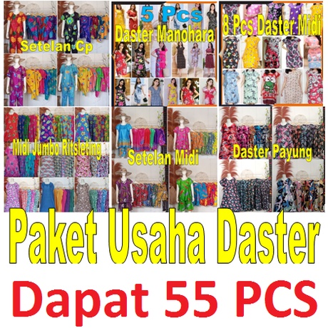Paket Usaha Daster Murah 1 Jutaan Dapat 55 Pcs Dress Midi, Setelan Cp, Payung Jumbo, Manohara, longd