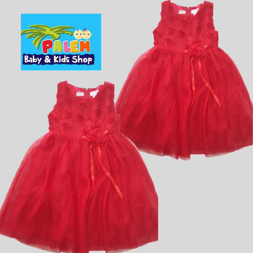 PLACE Dress Brukat MERAH JF16/dress anak umur 2-6 tahun/baju brukat