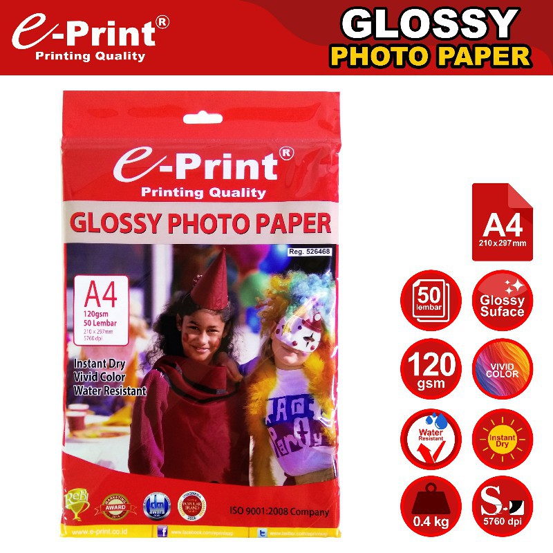E-print Glossy Photo Paper EP glossy 120 gr A4 50's Kertas Glosi Kertas ...