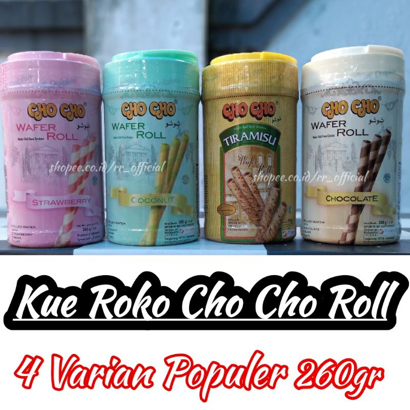 

Kue Roko Cho Cho Roll Wafer Egg Tiramisu Strawberry Coconut Chocolate Coklat 260gr