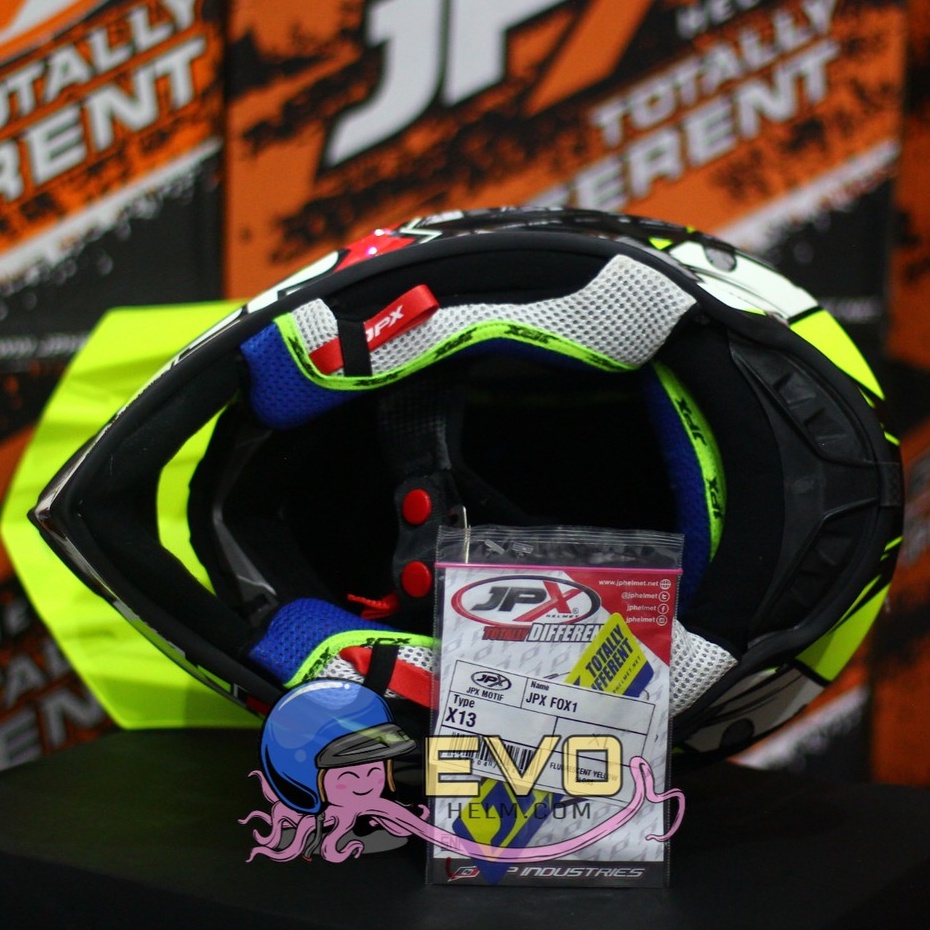 HELM JPX CROSS_FOX1 SERI X13 - FLUO YELLOW GLOSS + GOOGLE SNAIL (ONGKIR 2 KG) JPX X13 MOTIF OWL HELM JPX BURUNG HANTU HELM CROSS YELLOW JPX STABILO