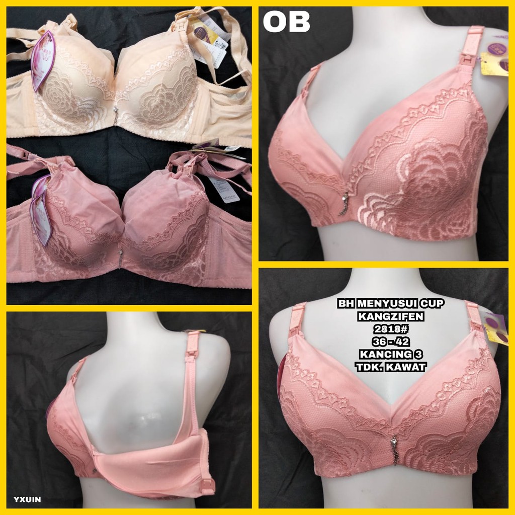 Bra bh menyusui premium 2818 cup C katun renda kait 3 kancing atas berkawat size 36-42