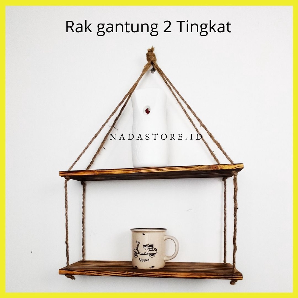 Nadastore - RAK DINDING MINIMALIS VINTAGE 2 TINGKAT TALI GONI RUSTIC