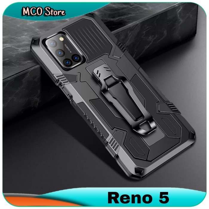 Casing Oppo Reno 5 Belt Armor Stand Case Hard Cover