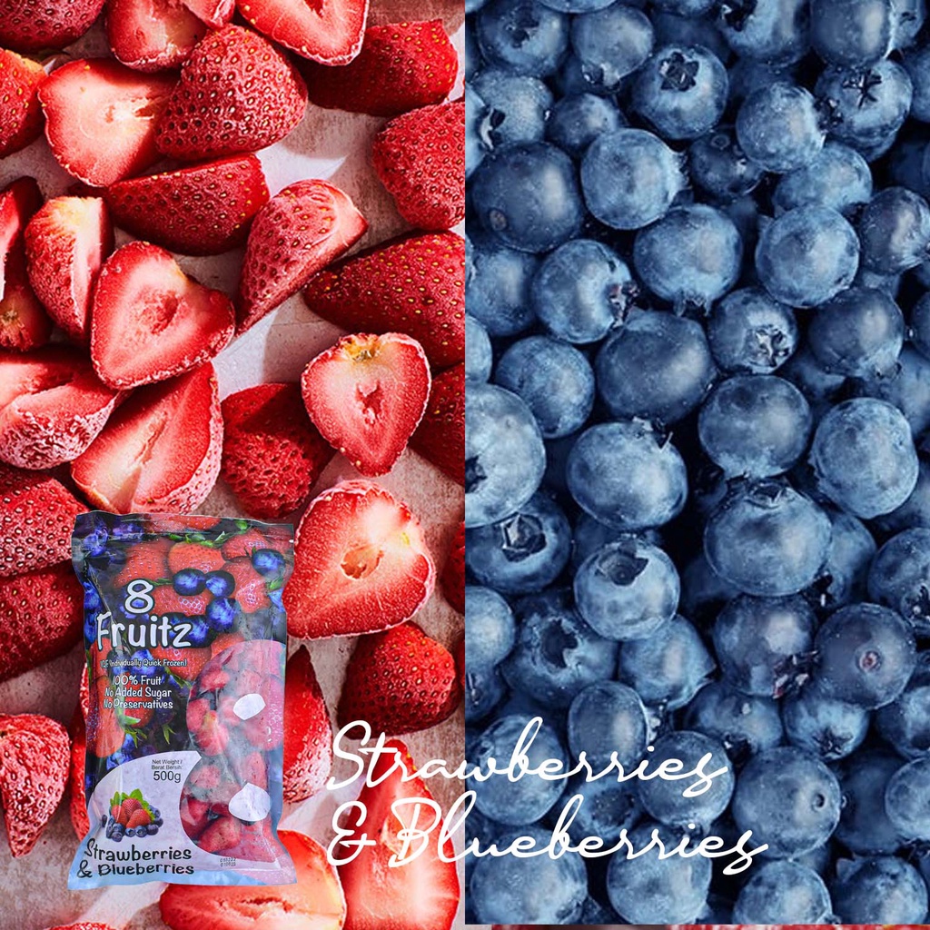 Frozen IQF Strawberries &amp; Blueberries Beku 500Gr