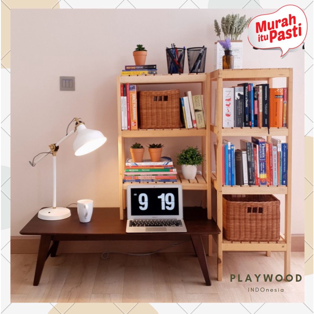 PROMO wooden shelf 4 tingkat / rak kayu / rak susun / rak serbaguna / rak display / rak dapur rak tas wanita / rak kamar mandi