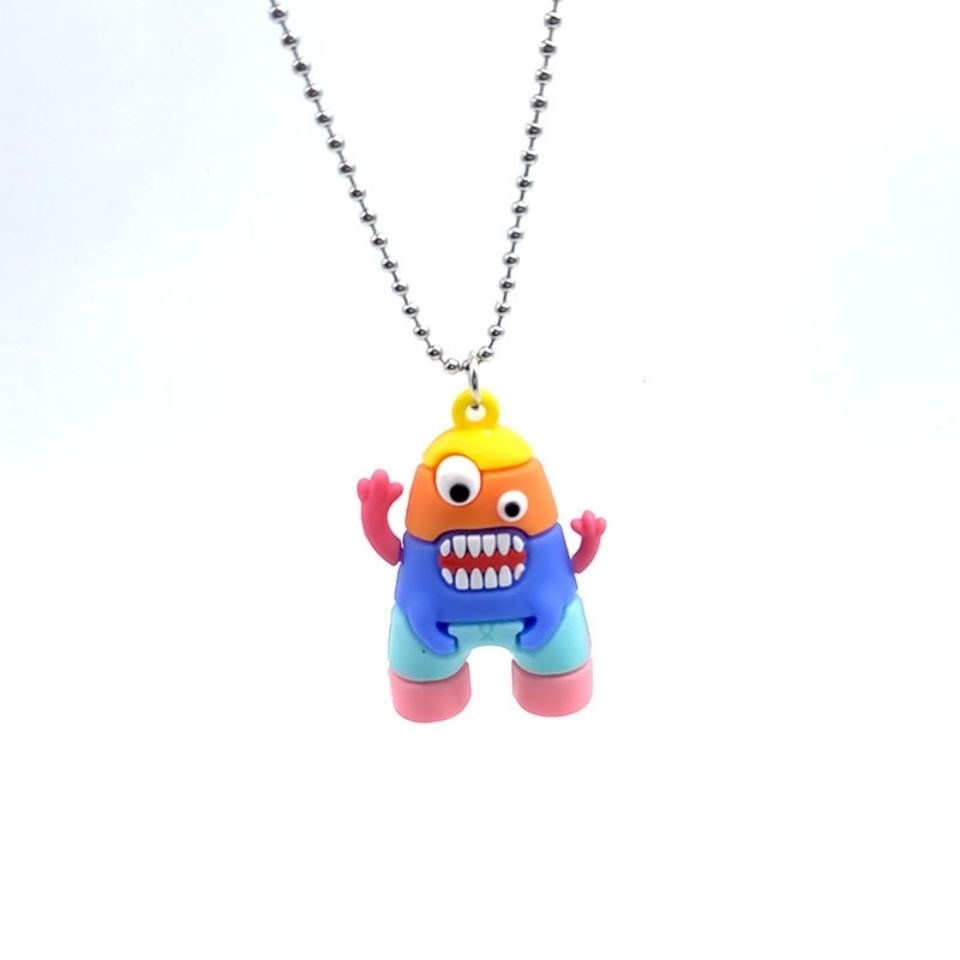 Boneka pelangi jamur rakasa liontin kalung ornamen ins sederhana stainless steel manik-manik kalung