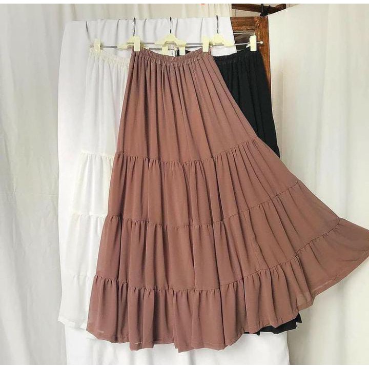 rok ceruty ruflle premium   rok susun maxi skirt rok bangkok skirt rok panjang wanita muslim