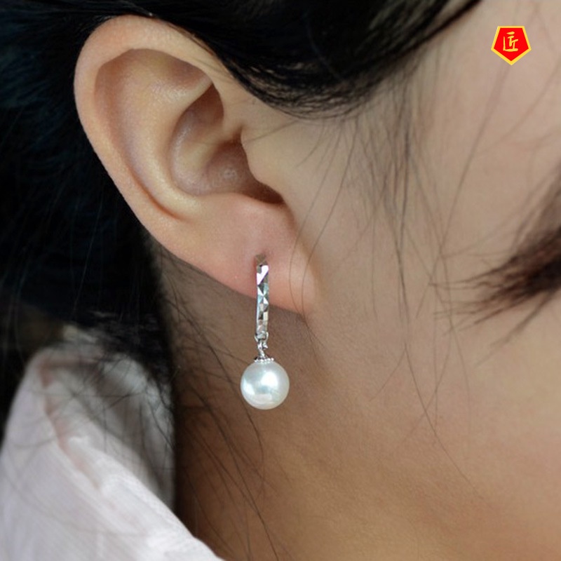 [Ready Stock]Female Silver Simple Versatile Pearl Earrings