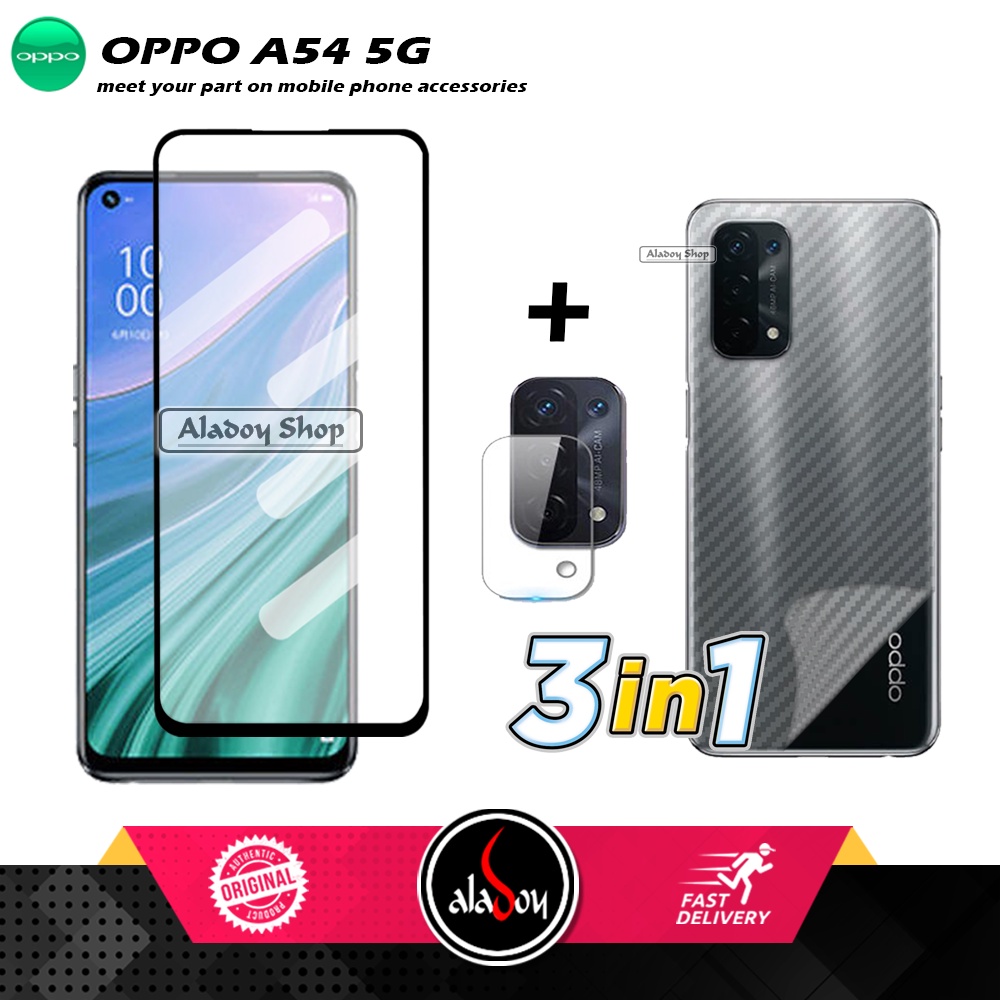 PAKET 3 IN 1 Tempered Glass Layar OPPO A54 5G Free Tempered Glass Camera dan Skin Carbon