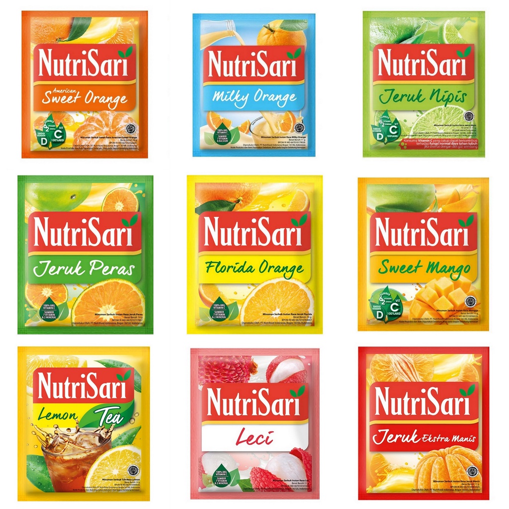 

Nutrisari Jeruk - Orange - Leci - Mangga - Lemon Tea isi 40 Sachet