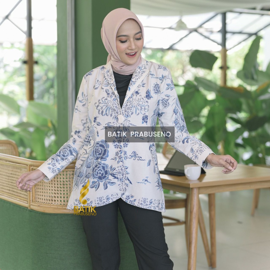 Bianca Blazer Atasan Batik Wanita Modern Lengan Panjang Full Furing Lapis Trikot Katun Printing Handmade Prabuseno Original Premium