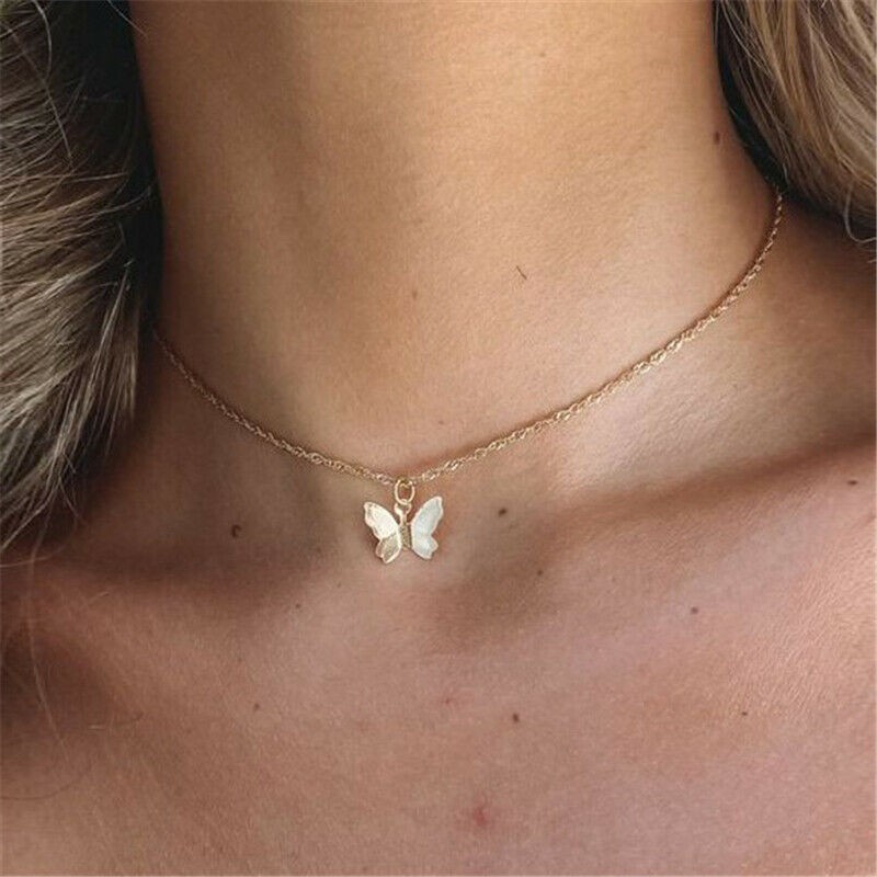 BUTTERFLY Kalung Rantai Dengan Liontin Kupu-Kupu Warna Gold Dan Silver Gaya Korea Untuk Wanita