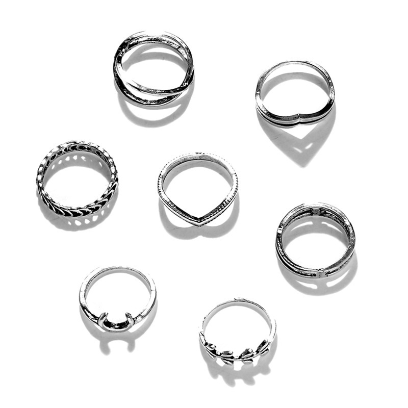 Fancyqube 7pcs/Set Leaf Moon Crescent Rings For Women Antique Punk Knuckle Midi Rings Set Vintage Anillos Jewelry Accessories