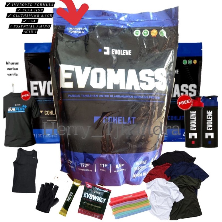 EVOMASS SUSU GAINER EVOLENE | isi 4.5kg Vanilla Coklat Hazelnut | Bpom &amp; Halal Evomas