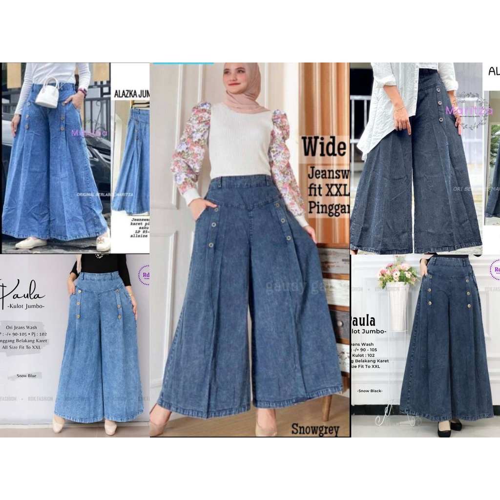 ALAZKA JUMBO PALAZZO KULOT PAULA SNOW BIRU DAN HITAM BR # WIDE KULOT JEANS JUMBO