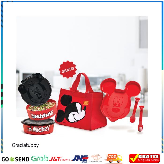 Mickey n Minnie Lunch Box Set kotak Makan Tupperware 1 Set