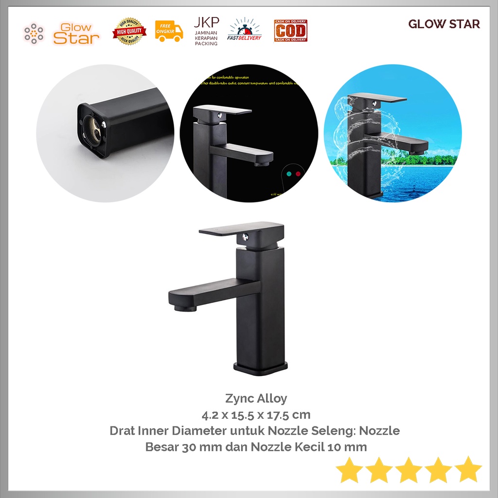 Kran Keran Air Black Square Bathroom Premium Wastafel Faucet Mixer Tap - Black Hot and cold Panas Dingin dual Air