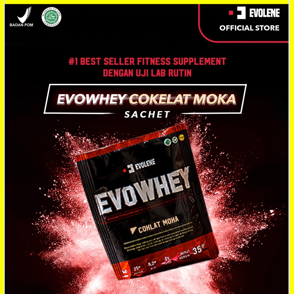 Evowhey Coklat Moka 1 SACHET - Suplemen fitness pembentuk Otot - Defisit kalori - Susu Protein - Suplemen Fitness - Minuman Protein - Suplemen Workout BPOM HALAL WHEY PRO