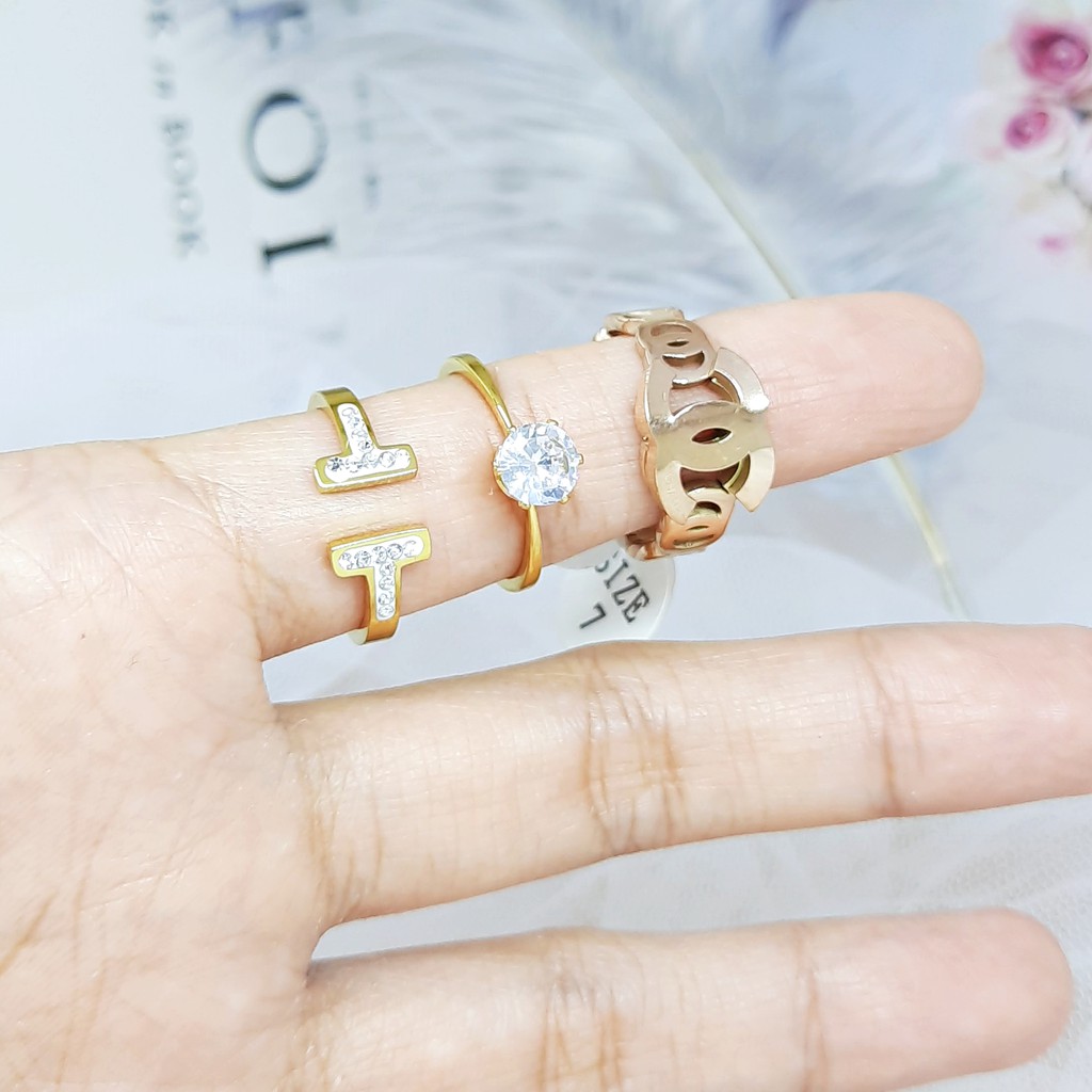 Cincin Wanita Titanium Elegan Batu Putih Rose Gold - BR565