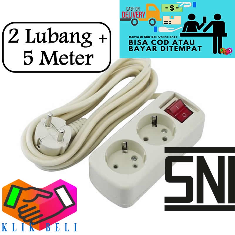 Stop Kontak 2 Lubang + Panjang 5 Meter Kabel Original SNI Colokan Cok Listrik Sunfree