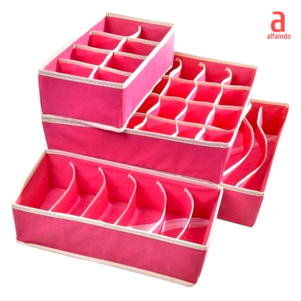 Alfaindo Storage Box Baju Tempat Penyimpanan Pakaian Keranjang Full Set isi 4 USB004