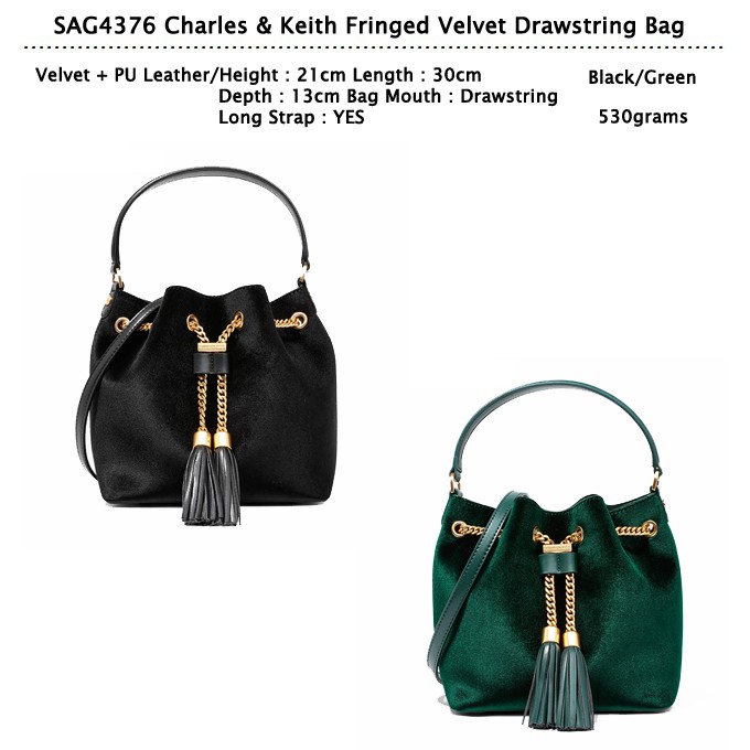 SAG4376 CK Fringed Velvet Drawstring Bag
