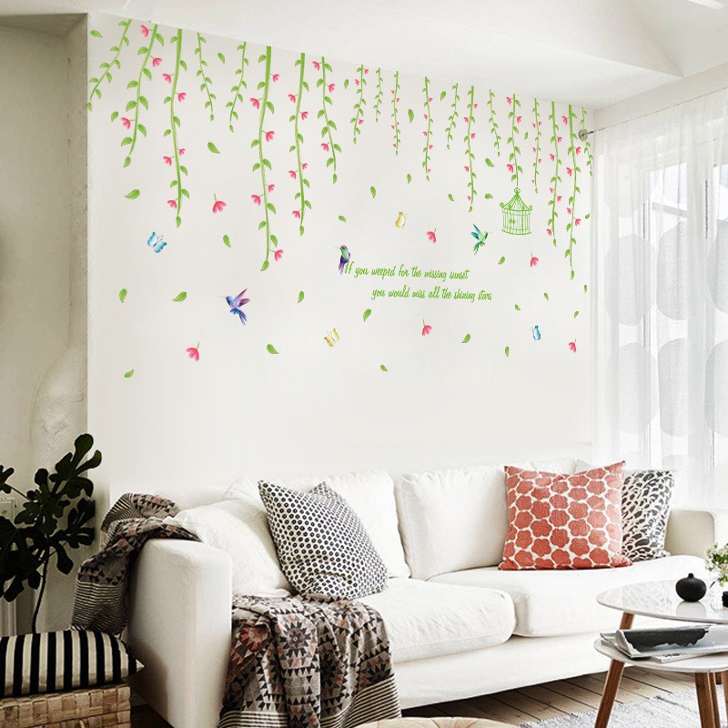 RELIZA WALL STICKER RUMBAI RENDA HIJAU SANGKAR CAGES BIRDS BUTTERFLY STIKER DINDING XL8260