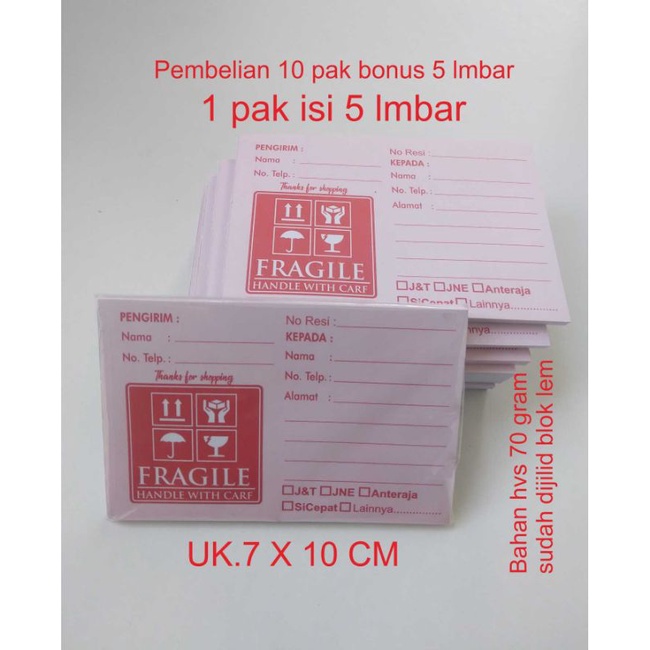 

label pengiriman olshop 1pak isi 5 lembarhvs 70gr uk.7x10cm