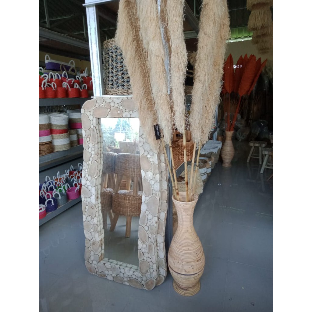 CERMIN KOIN KAYU JATI / WALL MIRROR / KACA GANTUNG BODY POTONGAN KOIN KAYU JATI MODEL LEKUKAN