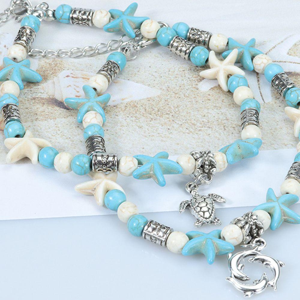 Gelang Kaki Penyu Nanas Gaya Pantai Dapat Disesuaikan Rantai Drop Double-deck Ocean Pendant Turquoise Foot Chain