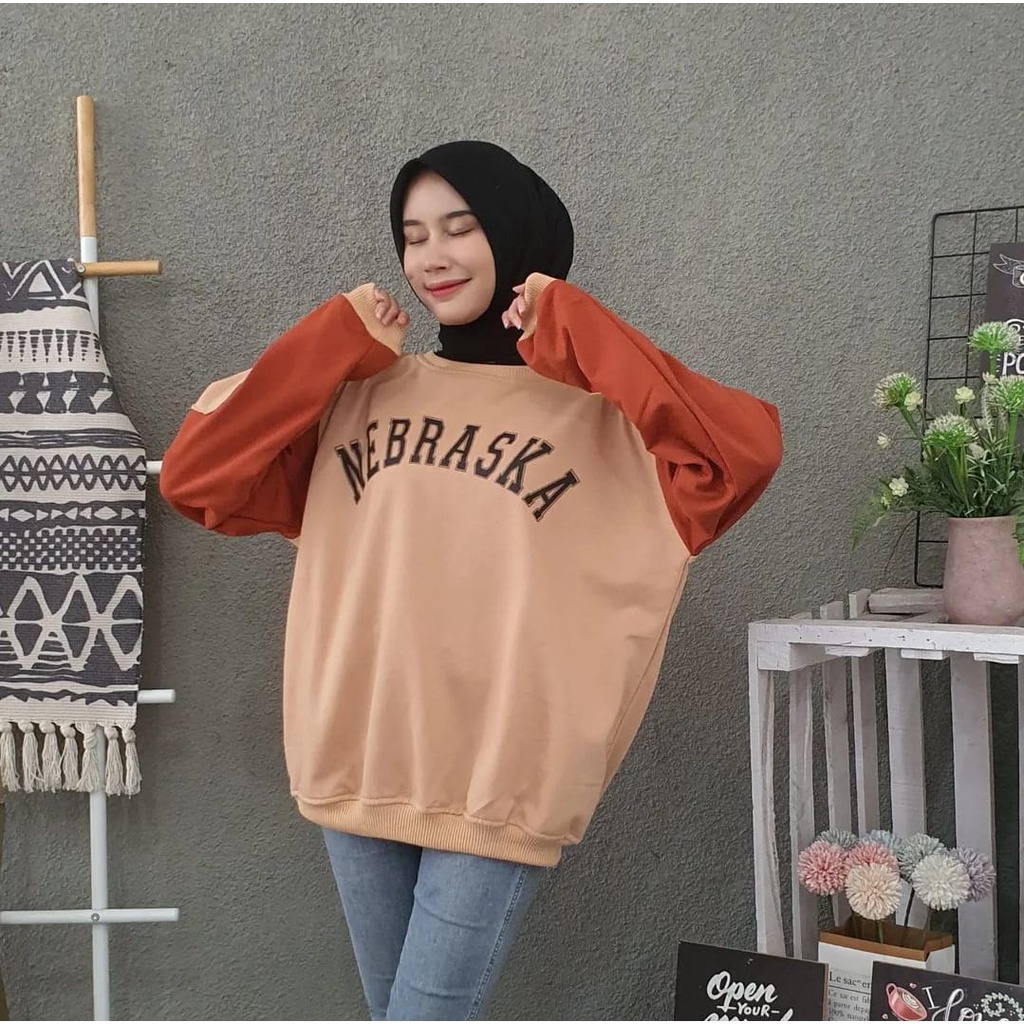 XXL NEBRASKA OVERSIZE SWEATER WANITA KOREAN STYLE - CREWNECK WANITA OVERSIZE - SWEATER COUPLE