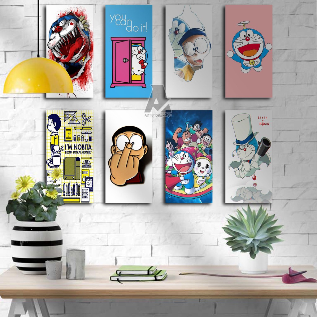 POSTER KAYU Hiasan dinding DORAEMON Hiasan Kamar 15x30cm Pajangan Rumah/ dekorasi dinding / Walldeco